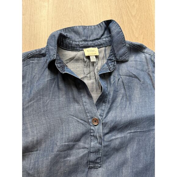 Elie Tahari Collared Tunic Blouse, Denim, Women's size Medium, Long Sleeve - Picture 3 of 7